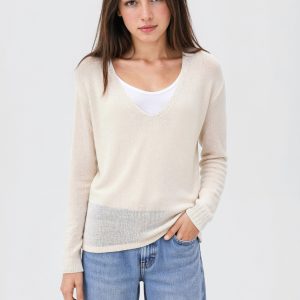 Knit sweater with lace pattern