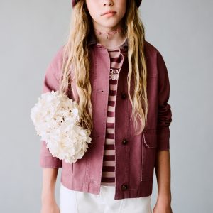 Denim barn jacket with contrasting collar