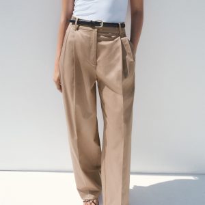 Straight cotton pants with pleats
