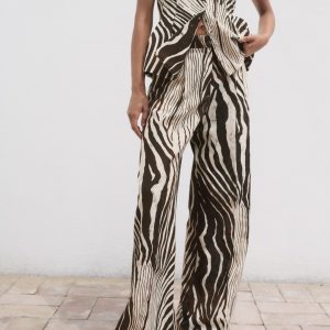 Zebra-print linen pants