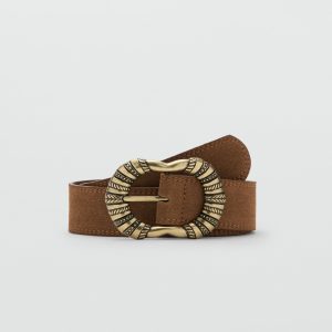 Suede leather belt with engraved buckle