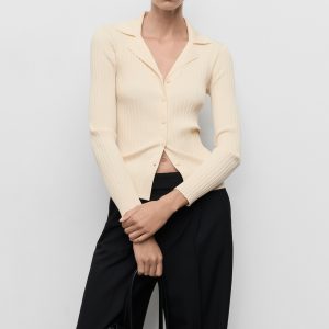 Ribbed lapel cardigan