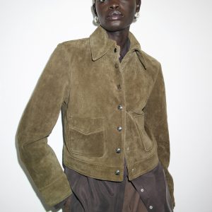 Suede leather jacket with buttons