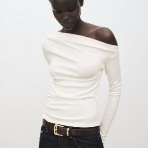 Long-sleeved t-shirt with asymmetrical neckline