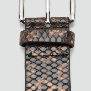 Snake-effect leather belt