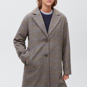 Houndstooth wool-blend coat