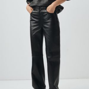 100% leather straight-leg pants
