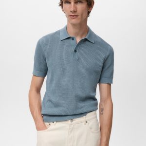Knitted cotton polo shirt with lace pattern