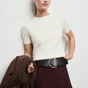 Short-sleeved cable-knit sweater