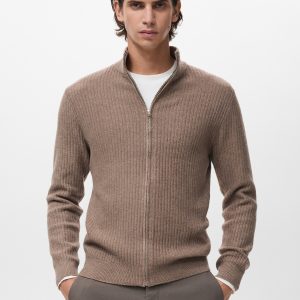 Ribbed-knit cardigan with zipper