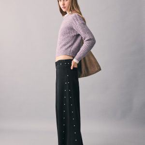 Wide leg jeans with studs