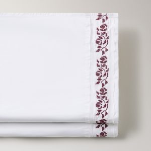 300-thread count satin cotton top sheet with cross-stitch embroidery for 180/200 bed