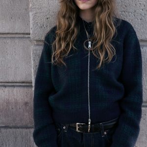 Checkered zipper cardigan