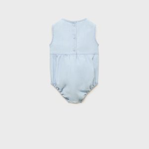 Embroidered denim romper