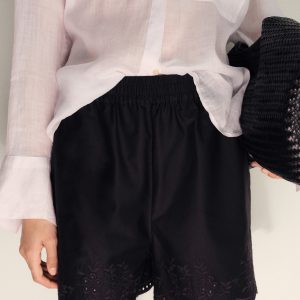 Satin shorts with embroidered hem