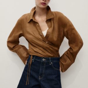 High-waisted straight-fit denim shorts