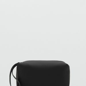 Contrast-strap pebbled cosmetic bag