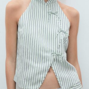 Striped top with a strap neckline and laces