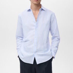 Regular-fit striped cotton-linen shirt