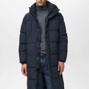 Water-repellent quilted long anorak