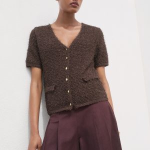 Short-sleeved bouclé cardigan