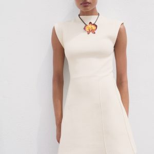 Flared knit dress with perkins collar