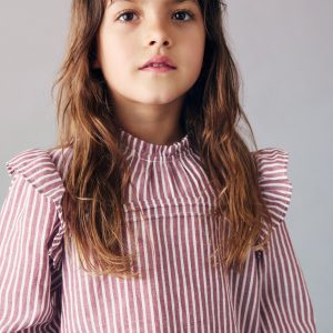 Ruffled stripe-patterned blouse