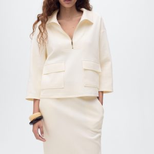 Three-quarter sleeve jacket with pockets