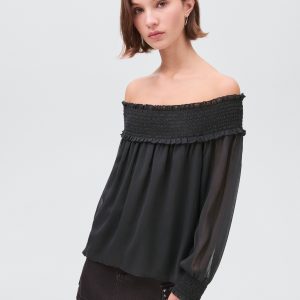 Strapless blouse with ruffled panel