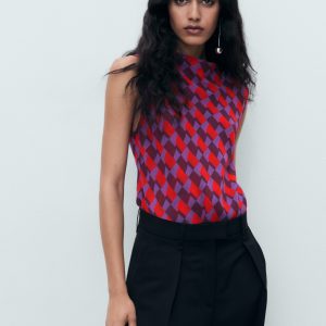 Printed blouse with draped collar