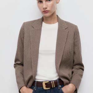 Double-breasted micro-houndstooth jacket