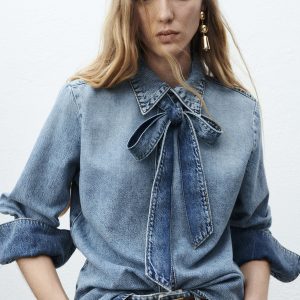 Denim shirt with bow