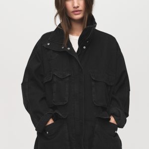 Oversized denim barn jacket with pockets