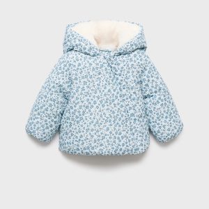 Fur-effect floral-print anorak