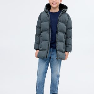 Long padded anorak with hood