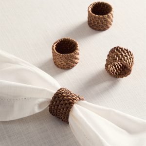 Set of 4 rattan napkin holders