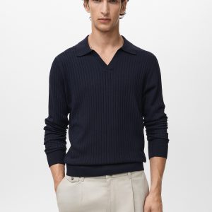 Ribbed knitted polo sweater