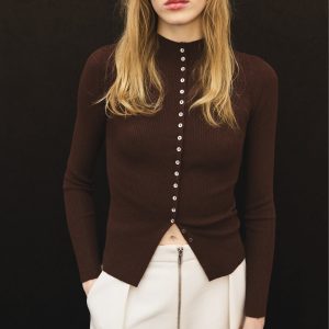 Fine rib knit cardigan