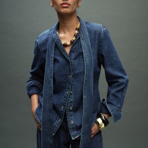 Denim shirt with bow
