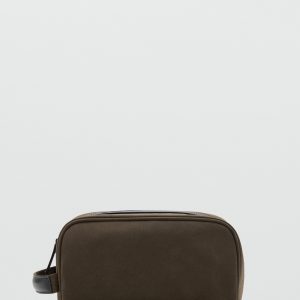 Cotton toiletry case with leather details