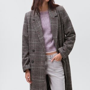 Check wool-blend coat