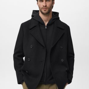 Wool double-breasted coat with buttons