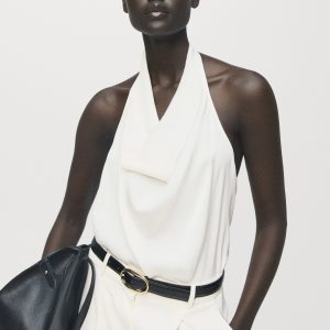 Satin blouse with draped neck