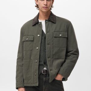 Quilted jacket with corduroy collar