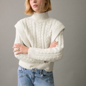 Knitted sweater with perkins neck