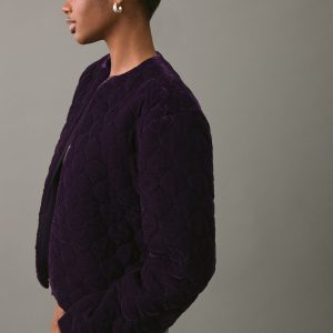 Velvet bomber jacket with stitching