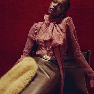 Lace blouse with ruff collar