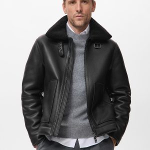 Faux-leather fleece jacket