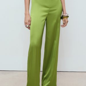 Satin straight-fit pants