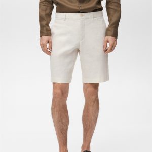 Slim-fit 100% linen bermuda shorts